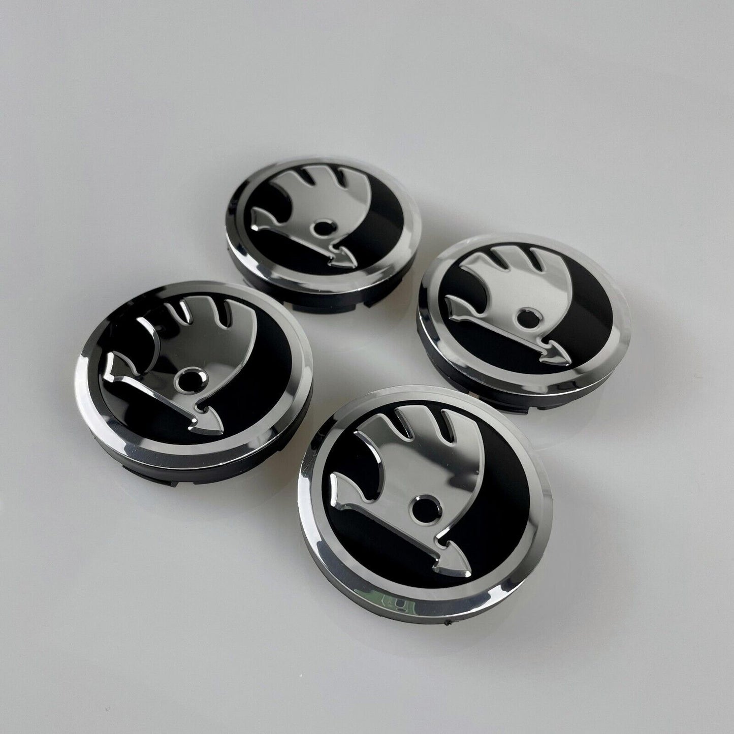 4x 56mm Wheel Centre Caps Black Chrome for Skodas Octavia Fabia Scala VRS