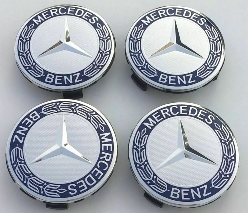 4x Blue Mercedes Benz Alloy Wheel Centre Caps 75mm Badges Hub Emblem