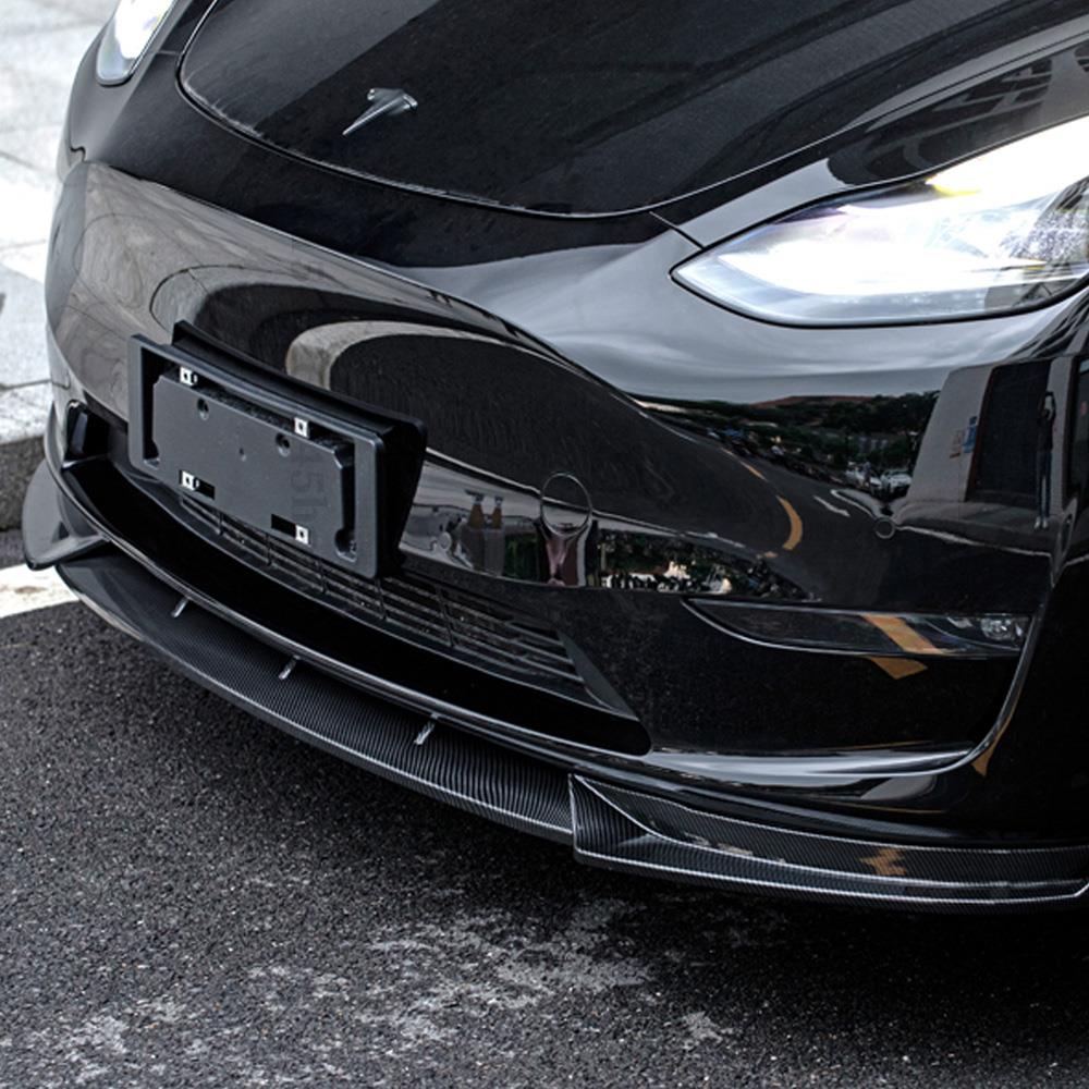 Front Bumper Lip Chin Carbon Fiber Body Kit Spoiler Deflector Tuning Accessories For Tesla Model 3 Y 2017 2018 2019 2020 2021