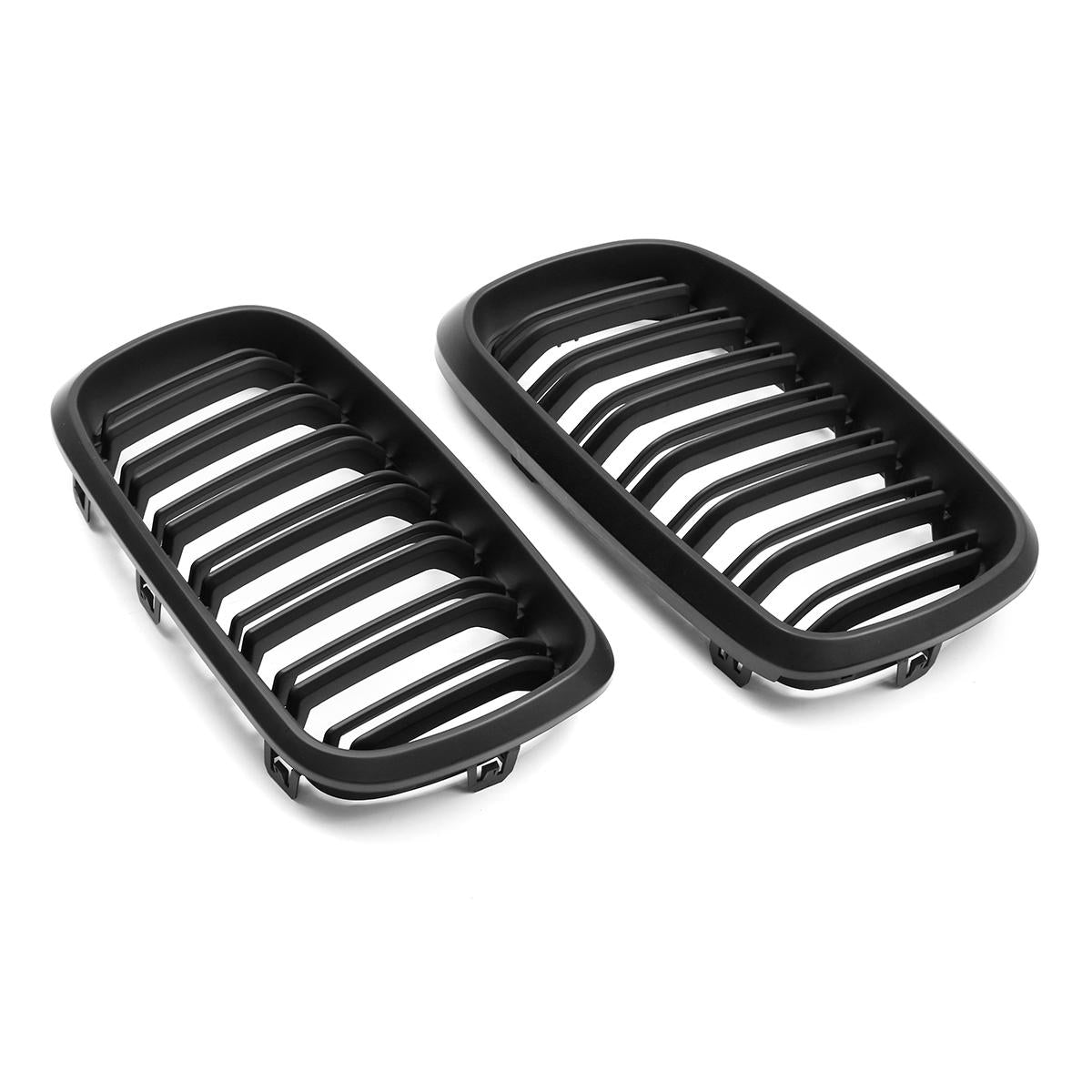 1 Pair Car Glossy/Matte Black Front Bumper Double 2 Slat Kidney Grilles For BMW F15 F16 X5 X6 F85 F86 X5M X6M 2014-2017 Grilles