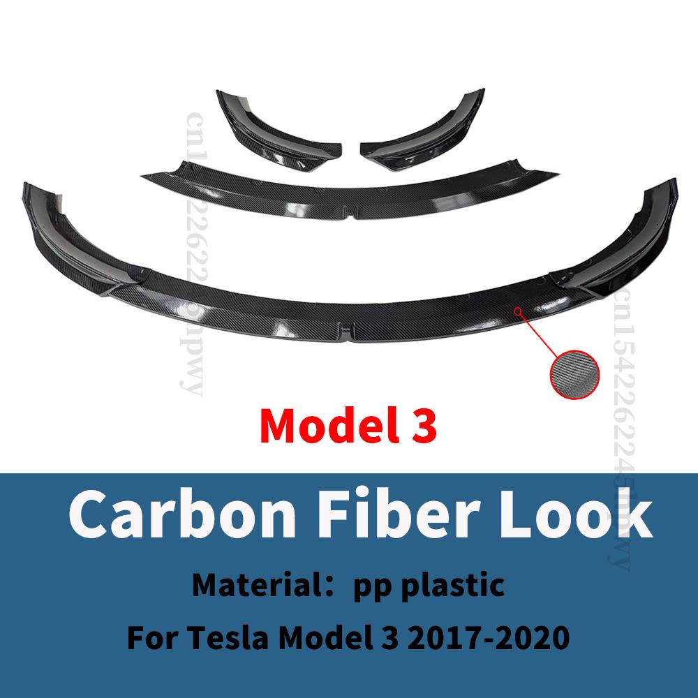 Front Bumper Lip Chin Carbon Fiber Body Kit Spoiler Deflector Tuning Accessories For Tesla Model 3 Y 2017 2018 2019 2020 2021