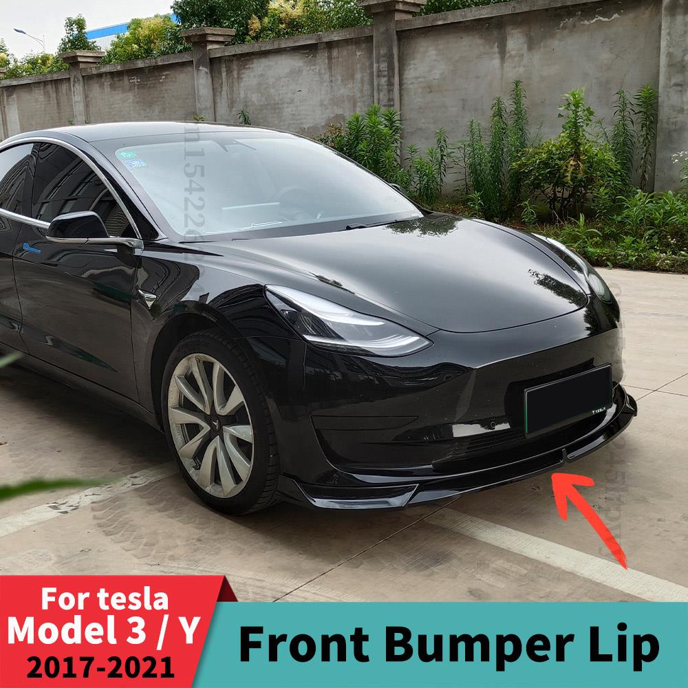 Front Bumper Lip Chin Carbon Fiber Body Kit Spoiler Deflector Tuning Accessories For Tesla Model 3 Y 2017 2018 2019 2020 2021