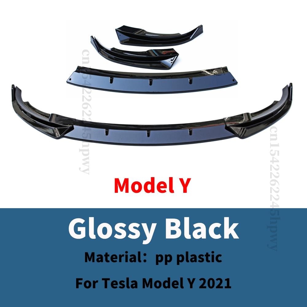 Front Bumper Lip Chin Carbon Fiber Body Kit Spoiler Deflector Tuning Accessories For Tesla Model 3 Y 2017 2018 2019 2020 2021