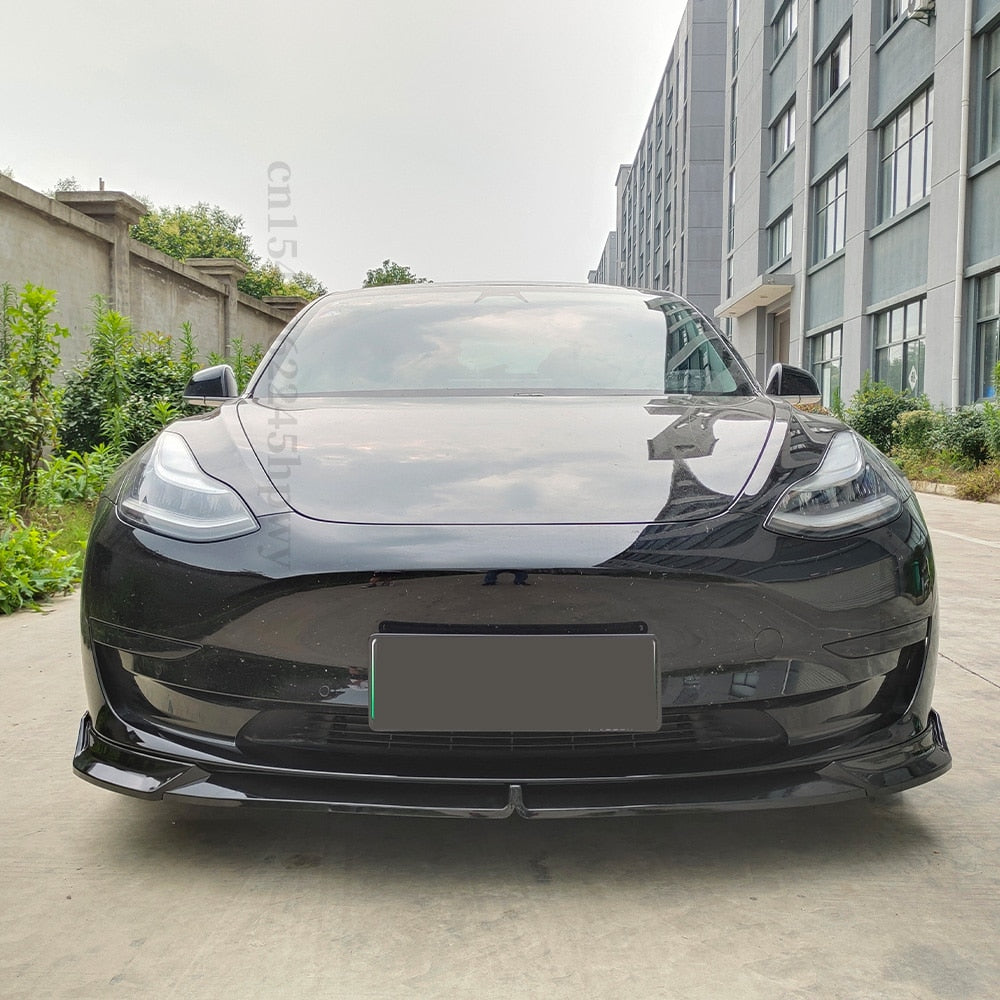 Front Bumper Lip Chin Carbon Fiber Body Kit Spoiler Deflector Tuning Accessories For Tesla Model 3 Y 2017 2018 2019 2020 2021