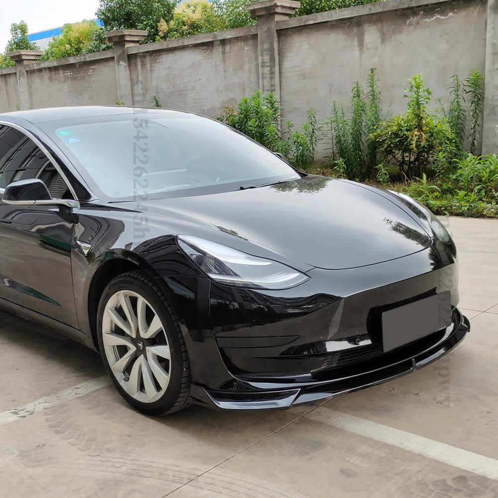 Front Bumper Lip Chin Carbon Fiber Body Kit Spoiler Deflector Tuning Accessories For Tesla Model 3 Y 2017 2018 2019 2020 2021