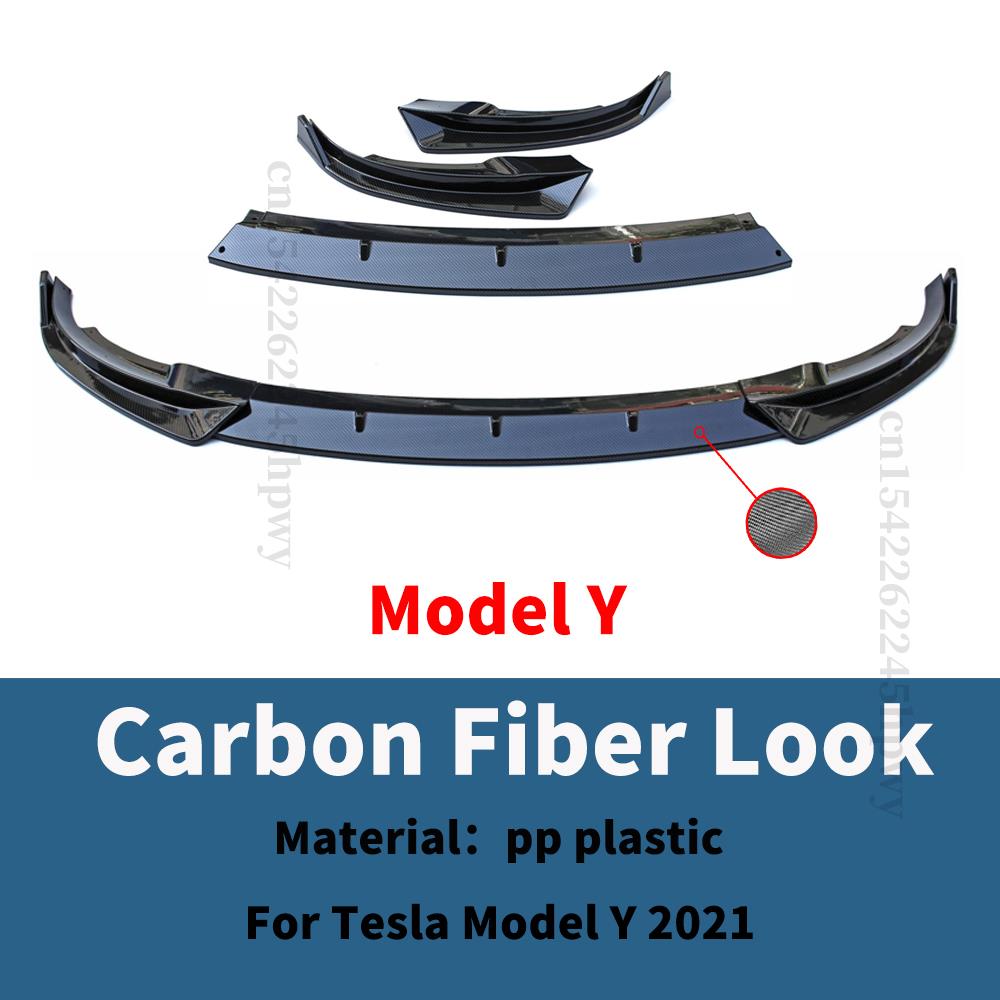 Front Bumper Lip Chin Carbon Fiber Body Kit Spoiler Deflector Tuning Accessories For Tesla Model 3 Y 2017 2018 2019 2020 2021