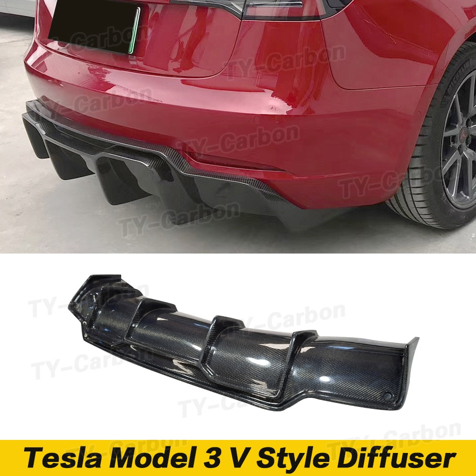 Carbon Fiber/Bright Black Rear Bumper Diffuser Spoiler Chin for Tesla Model 3 Rear Lip Diffuser Splitter Protector 2016-2021