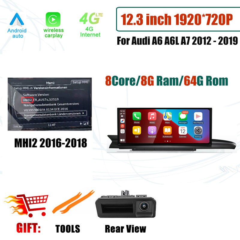 12.3 Inch Android 12 Touch Screen For Audi A6 A6L A7 2012 - 2019 Car Accessories Carplay Monitor Multimedia Auto Radio Player