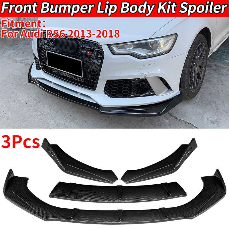 For Audi RS6 2013-2018 2016 2017 Car Front Bumper Splitter Lip Body Kit Spoiler Diffuser Deflector Carbon Fiber Look Accessories