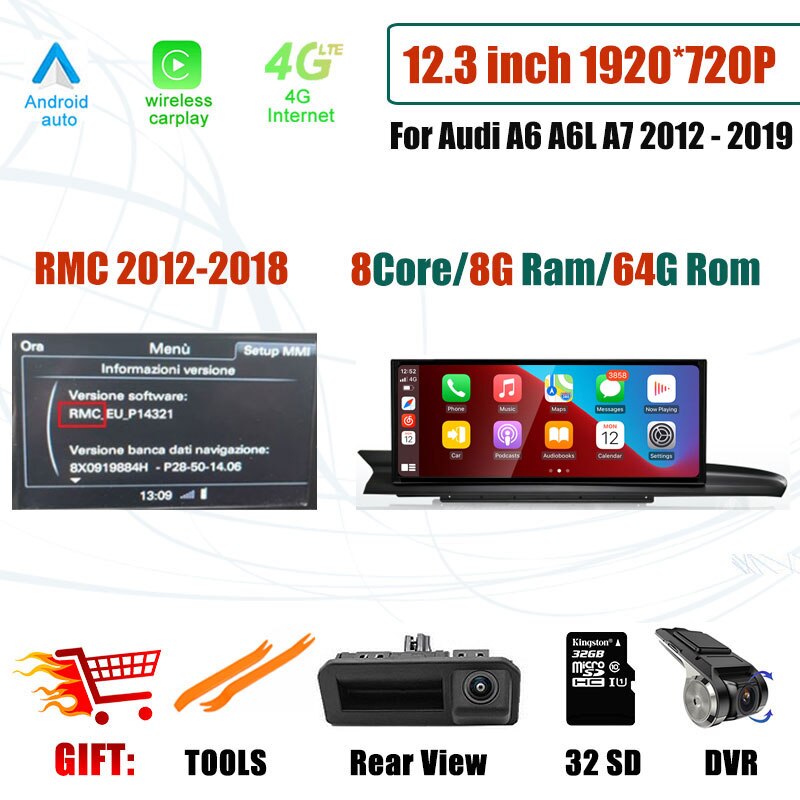 12.3 Inch Android 12 Touch Screen For Audi A6 A6L A7 2012 - 2019 Car Accessories Carplay Monitor Multimedia Auto Radio Player