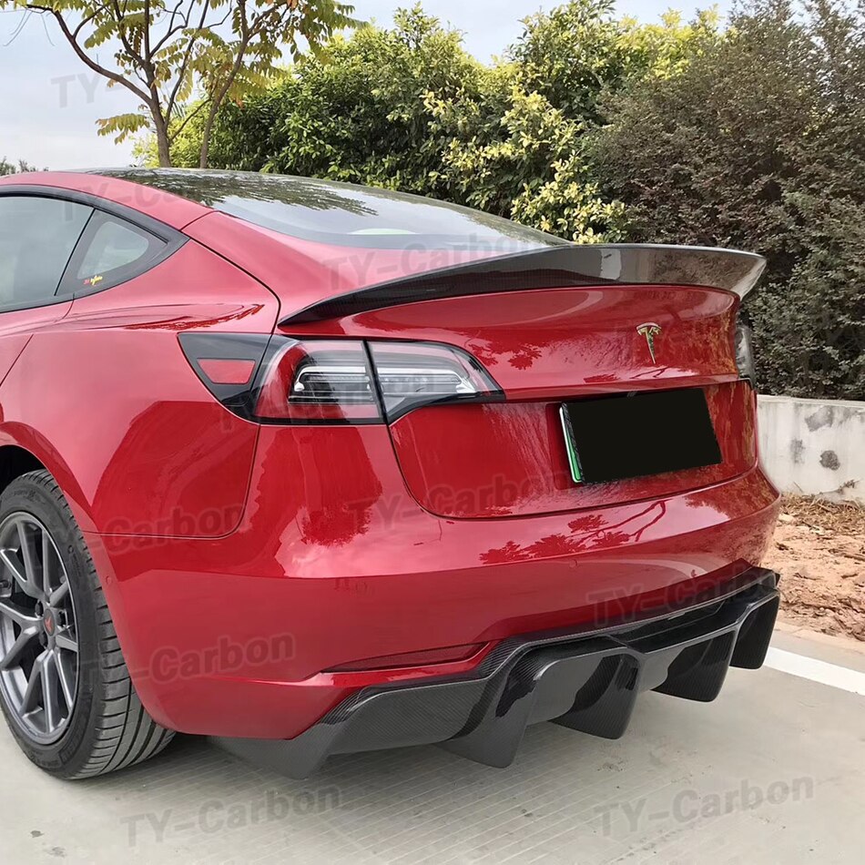 Carbon Fiber/Bright Black Rear Bumper Diffuser Spoiler Chin for Tesla Model 3 Rear Lip Diffuser Splitter Protector 2016-2021