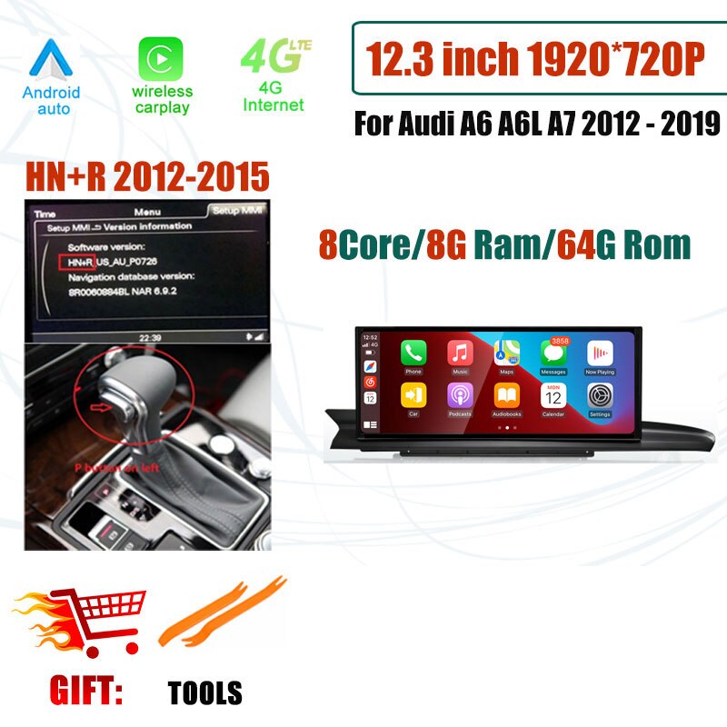 12.3 Inch Android 12 Touch Screen For Audi A6 A6L A7 2012 - 2019 Car Accessories Carplay Monitor Multimedia Auto Radio Player