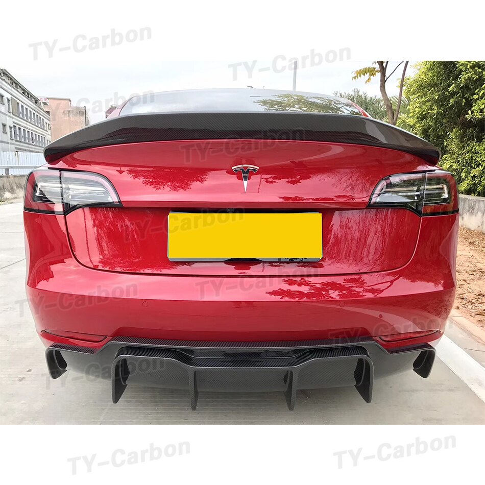 Carbon Fiber/Bright Black Rear Bumper Diffuser Spoiler Chin for Tesla Model 3 Rear Lip Diffuser Splitter Protector 2016-2021