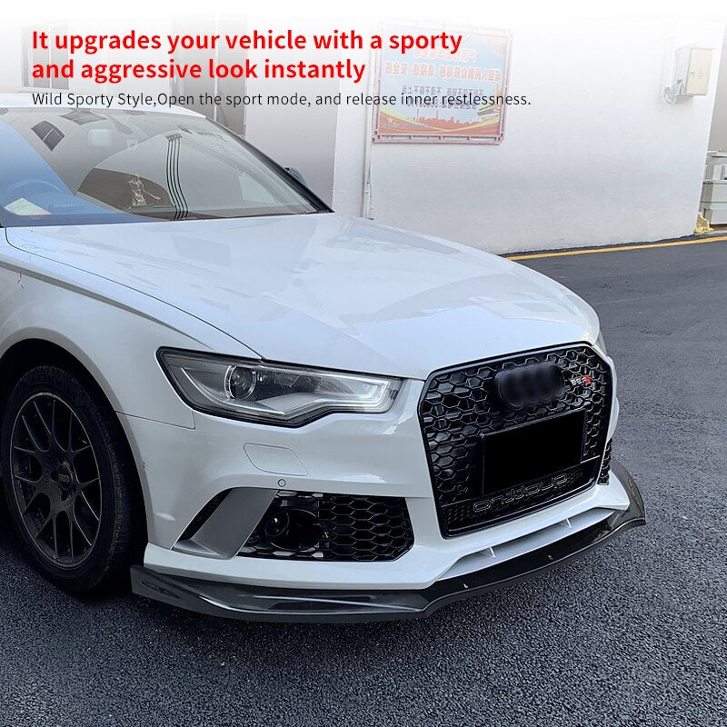 For Audi RS6 2013-2018 2016 2017 Car Front Bumper Splitter Lip Body Kit Spoiler Diffuser Deflector Carbon Fiber Look Accessories