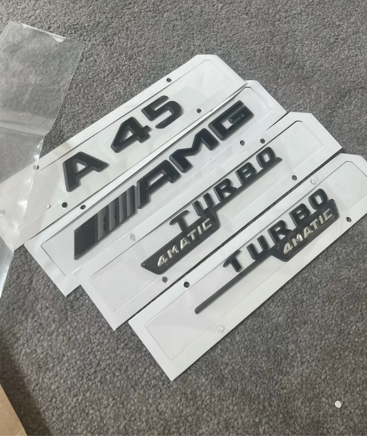 A45 AMG Turbo 4Matic + Gloss Black Rear Boot Badge Emblem A Class Mercedes