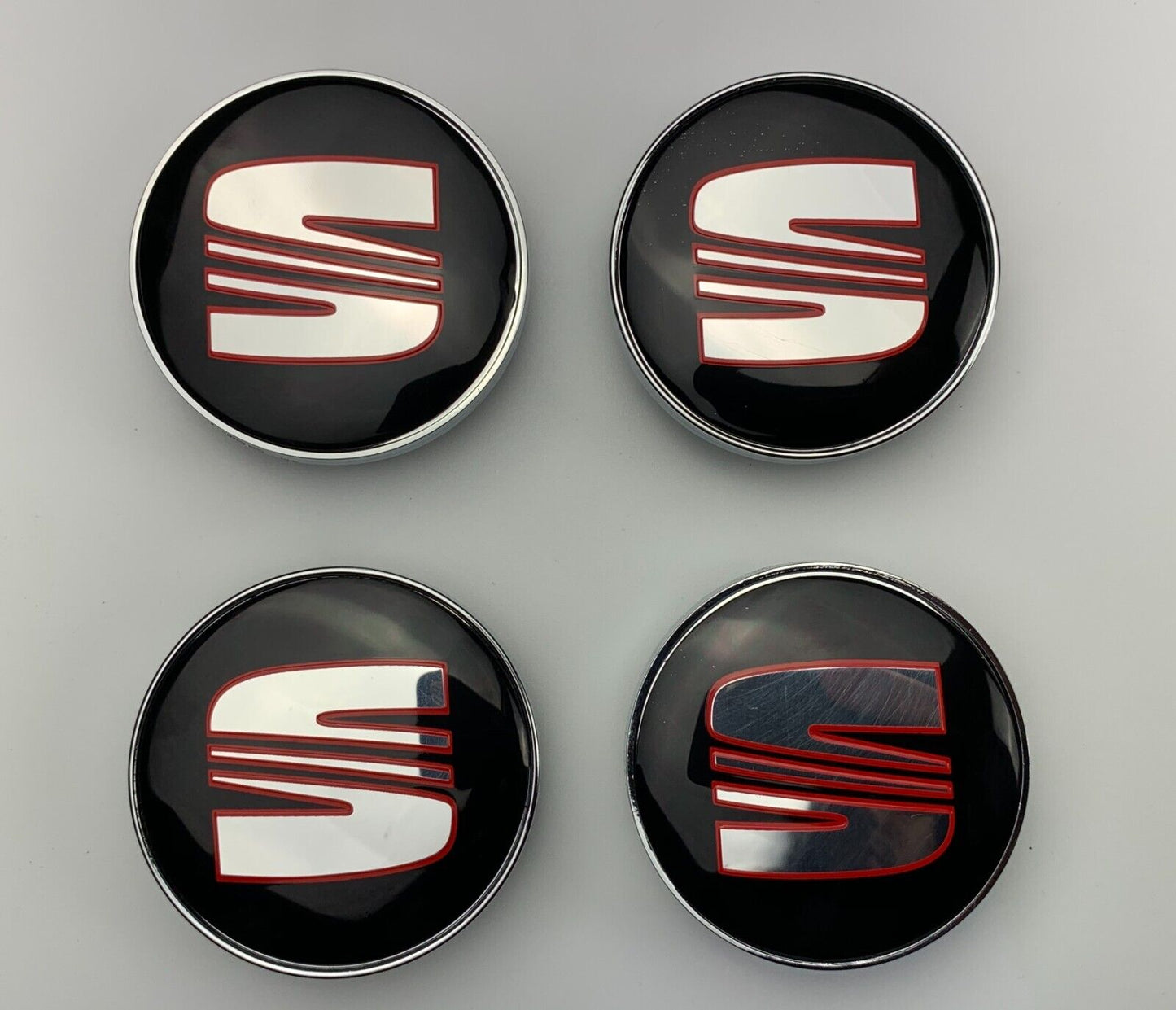 Set of 4 Seat FR Black Alloy Wheel Centre Caps 60mm Hub Badges Ibiza Leon